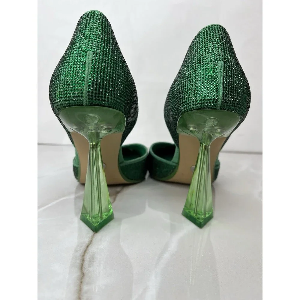 ZARA RHINESTONE HI HEEL STILETTO PUMPS SHOES GREEN SZ 37 Us 7 SLIP ON - Picture 7 of 10